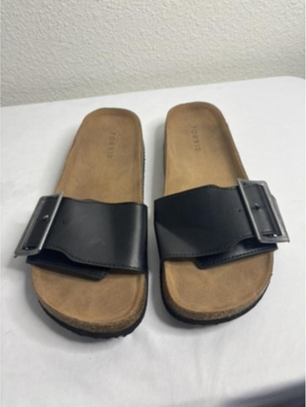 Torrid Black Faux Leather Buckle Slip-on Slides Women's Sz 8.5WW